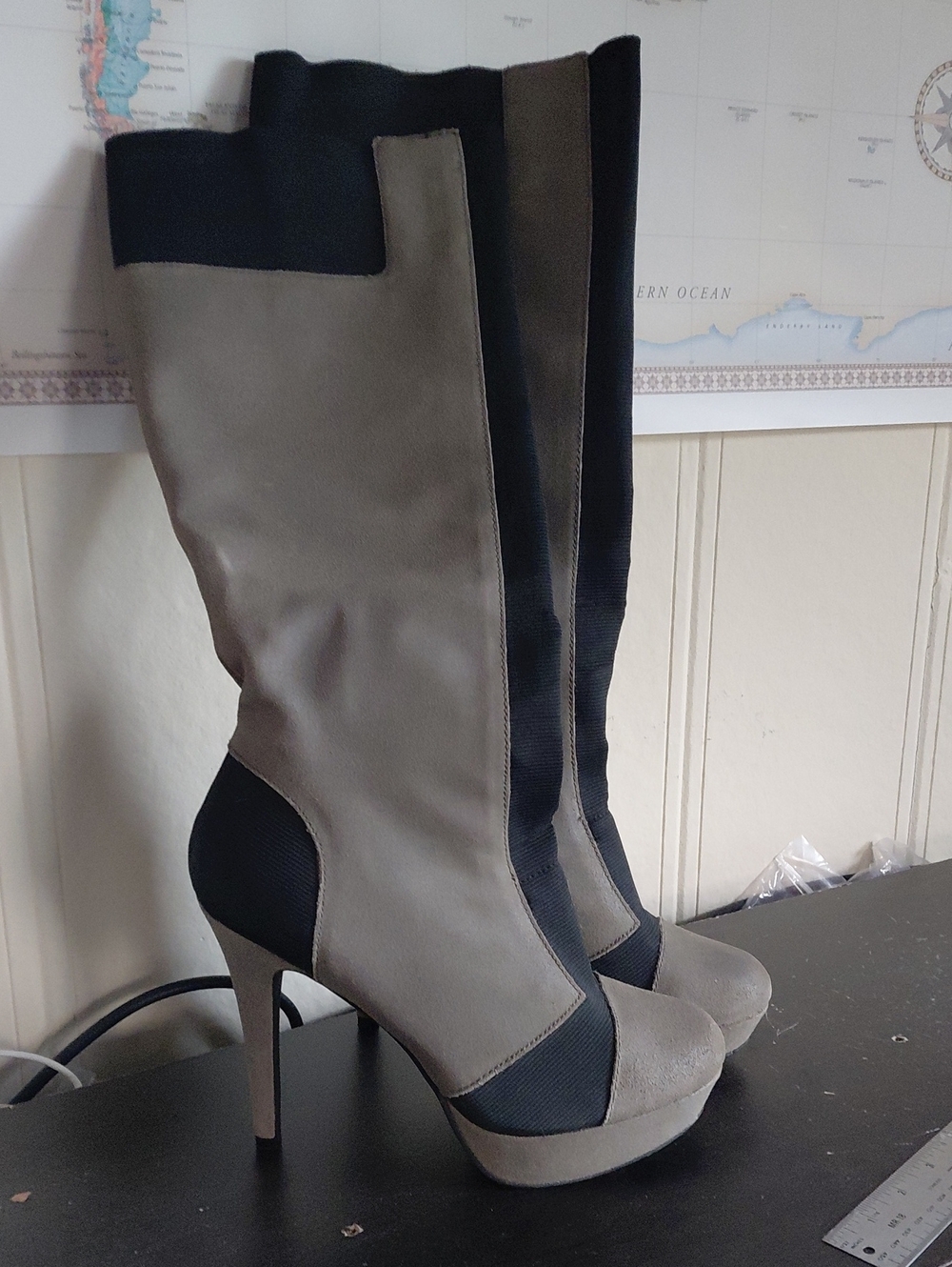 Jessica Simpson Gray and Black Knee-High Stiletto Boots